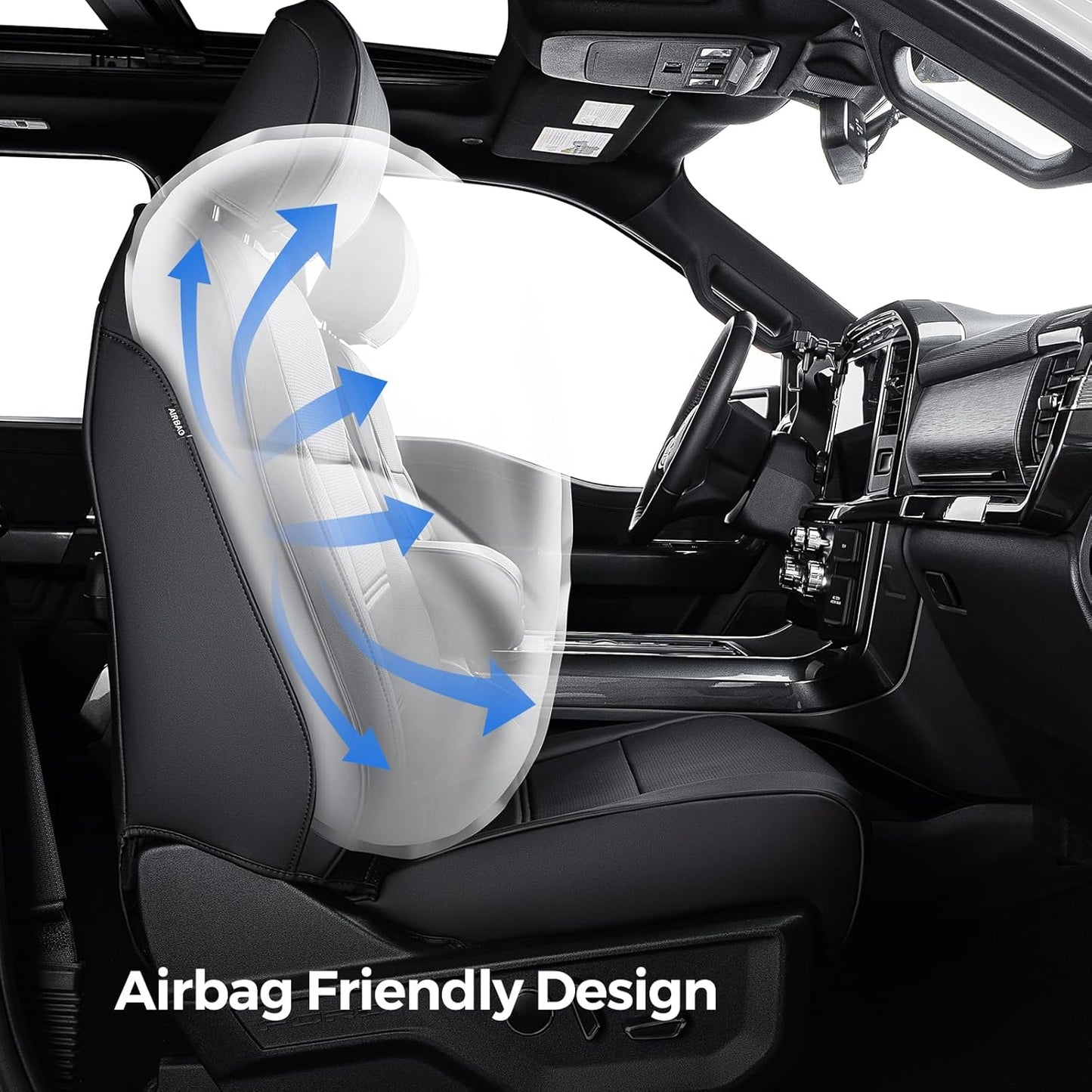 CreekT® Full Set Leather Seat Covers for Ford F150 2015-2025, Waterproof Pickup Seat Covers Custom Fit for Ford F-150 Accessories, for F150 2020 2021 2022 2023 2024 2025 Super Crew/Crew Cab(XL,XLT)