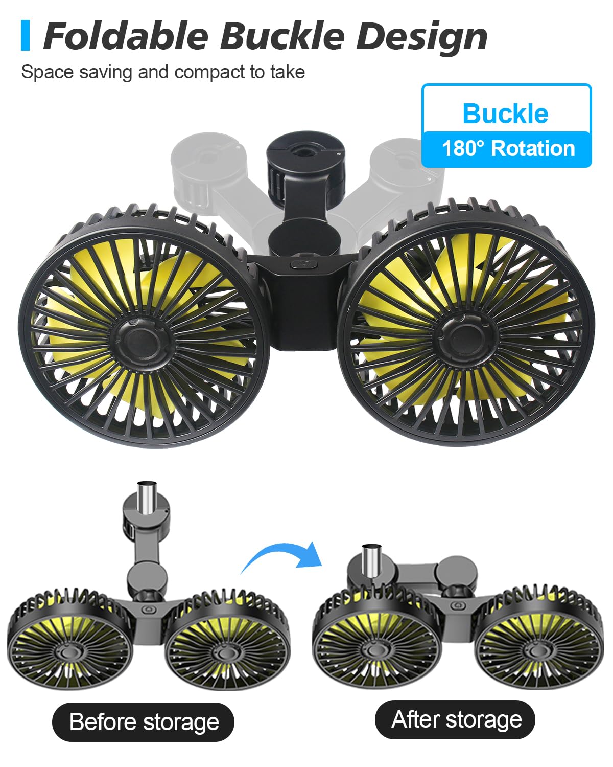 Dual Head USB Car Fan for Backseat Cooling