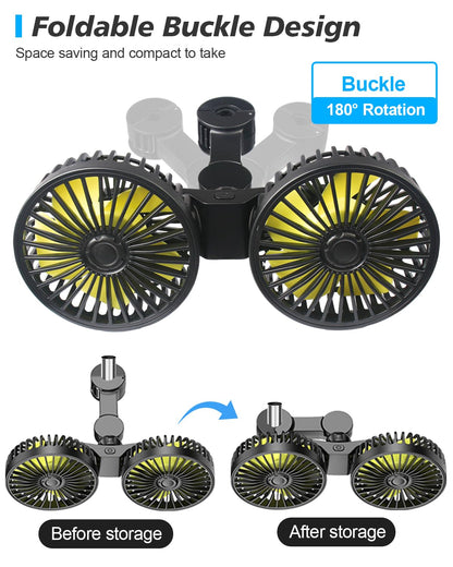 Dual Head USB Car Fan for Backseat Cooling