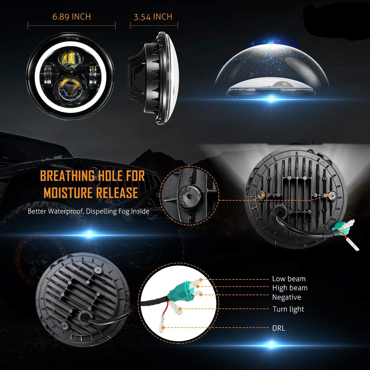 DOT Approved 7" LED Headlights for Jeep Wrangler 1997-2018 - with DRL & Signals