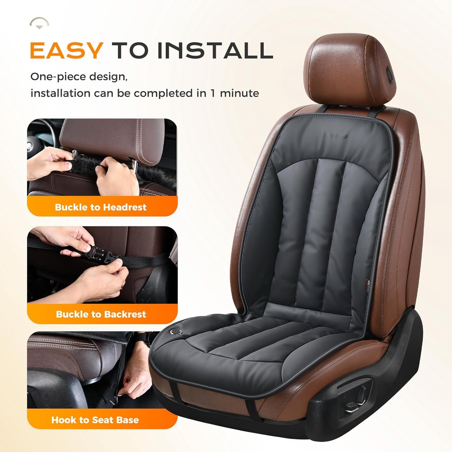 Waterproof Faux Leather Front Seat Cover - Universal Fit, Winter Cozy (Black)