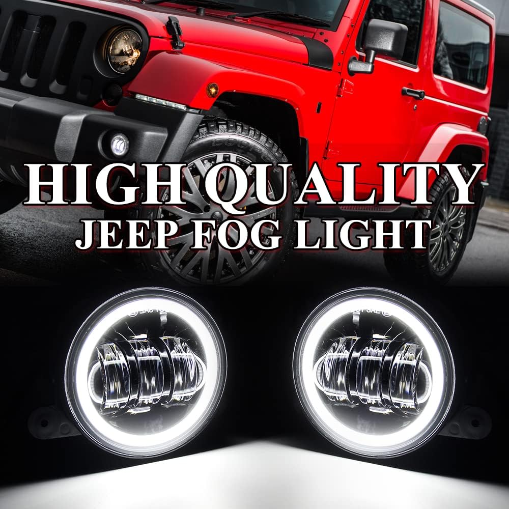 4" 42W LED Fog Lights with White Halo for Jeep Wrangler JK & Others