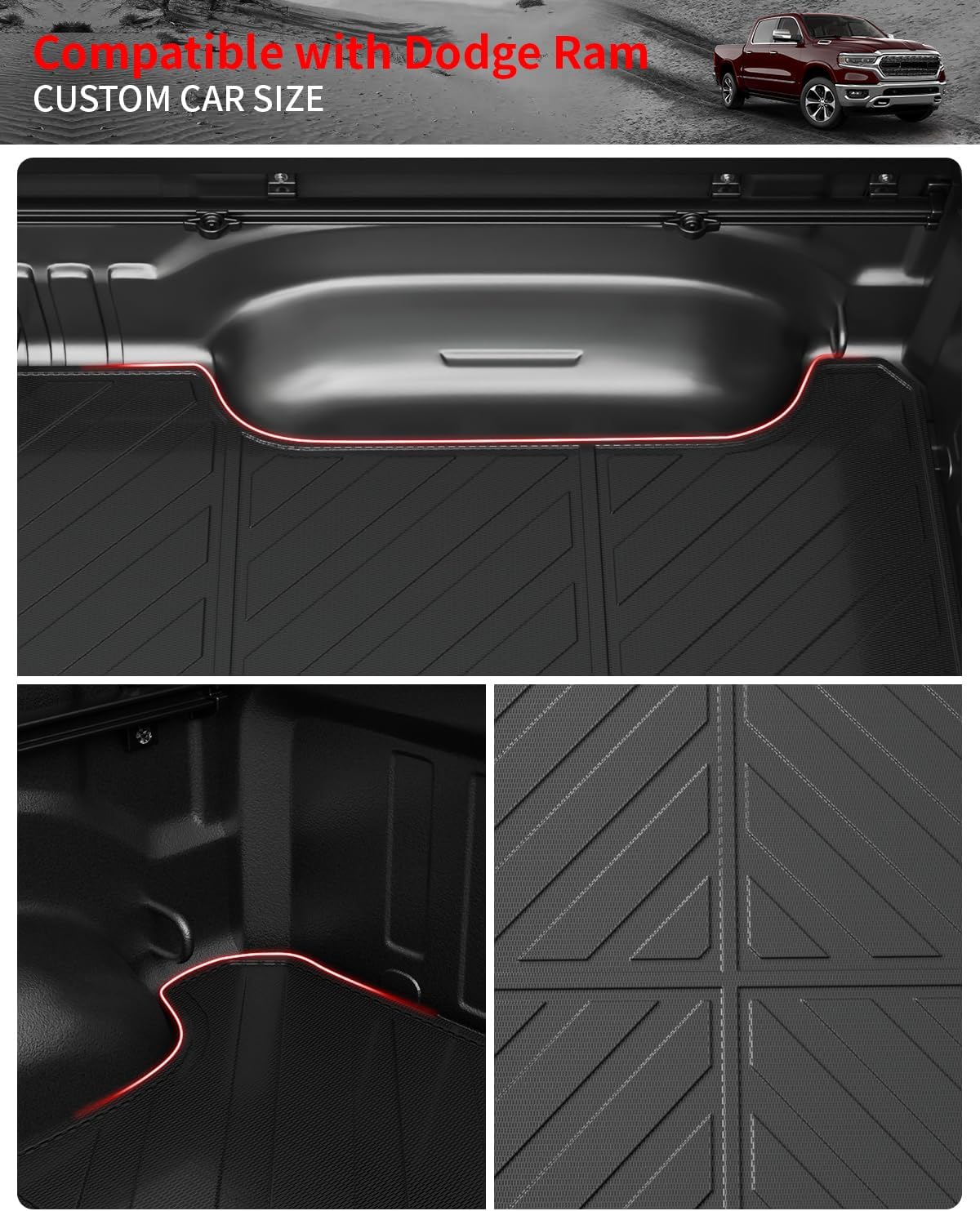5.7 FT Truck Bed Mat Compatible with 2019-2024 Dodge Ram 1500 Bed Mat - OHMU