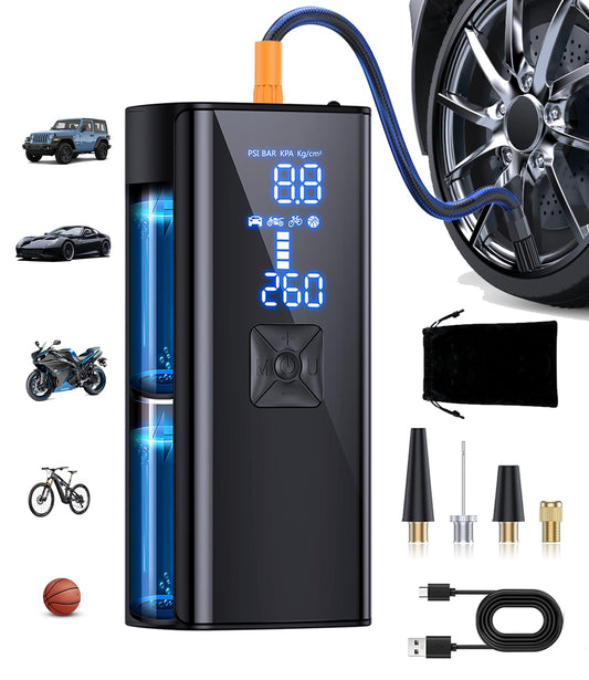 2X Faster 150PSI Cordless Tire Inflator - LED Light/Digital Gauge for Car/Bike/Ball