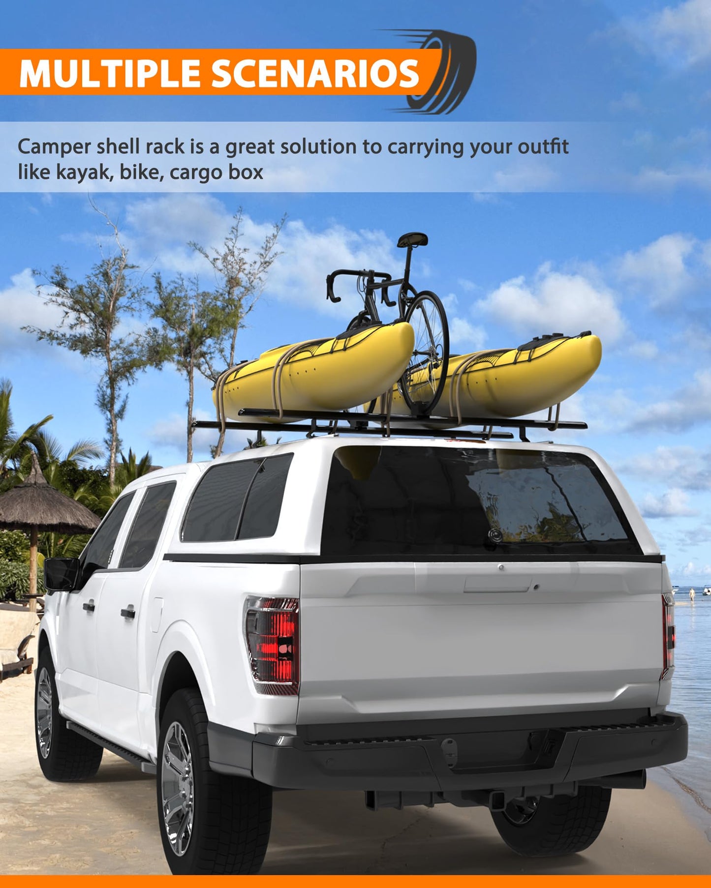 60" Truck Topper Roof Rack - 500 lb Capacity, Aluminum Ladder Rack for Camper Shell (Drilling Required)