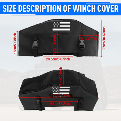 American Flag Winch Cover - Heavy Duty 900D Waterproof for 8000-12000 lbs Winches