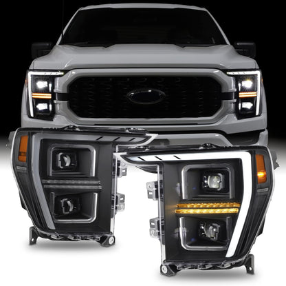 AKKON -Fit 2021-2023 Ford F150 LED DRL Sequential Signal [Halogen Type] Projector Black Headlights Pair Driver+Passenger