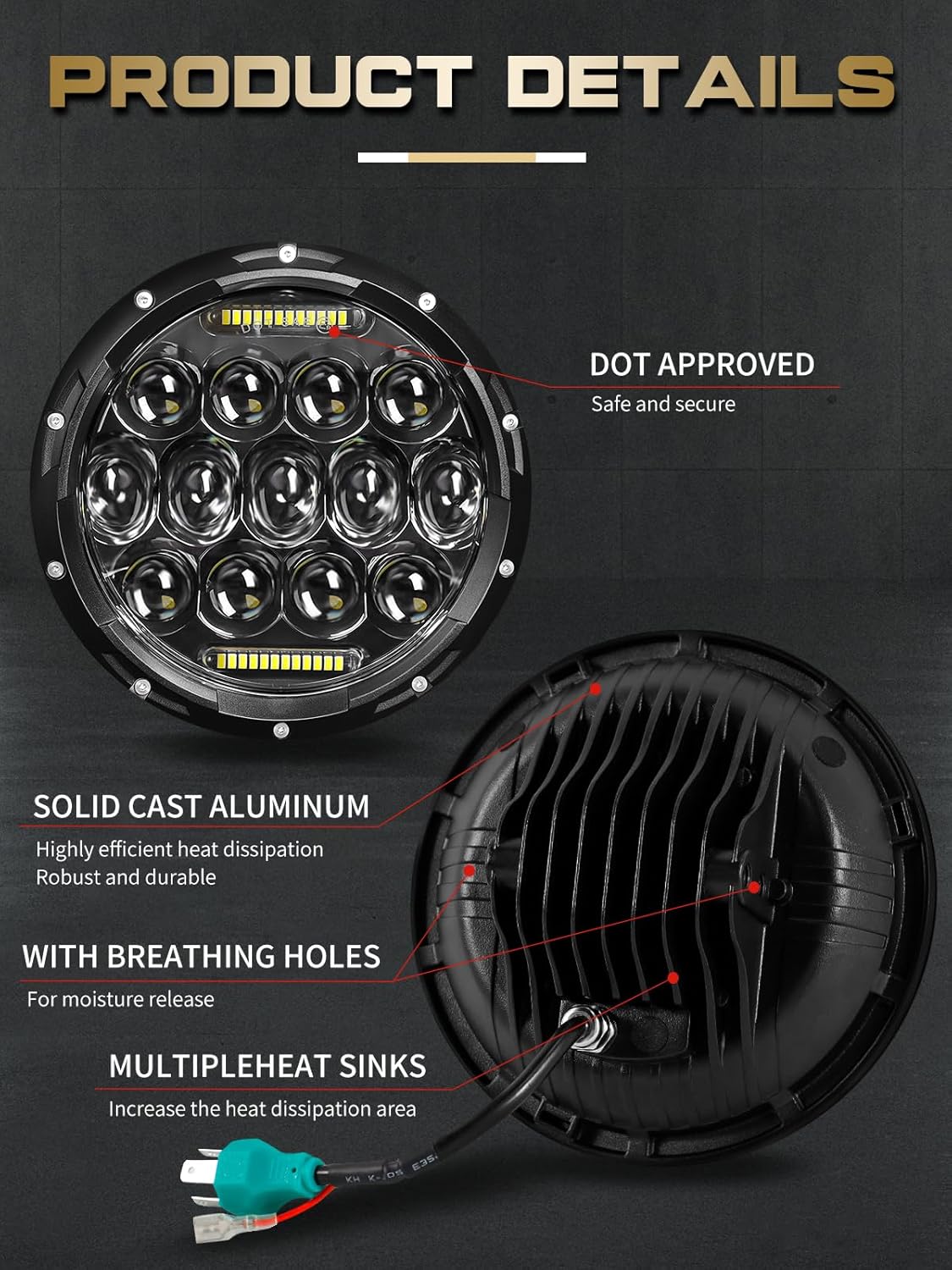 DOT Approved 7" Round LED Headlights (H6024) - Universal Black Fit