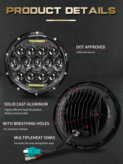 DOT Approved 7" Round LED Headlights (H6024) - Universal Black Fit