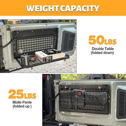 MAIKER Tailgate Table Folding 2-Tier Rear Camping Cargo Storage Shelf for Ford Bronco Accessories 2021 2022 2023 2/4 Doors, Aluminum Alloy