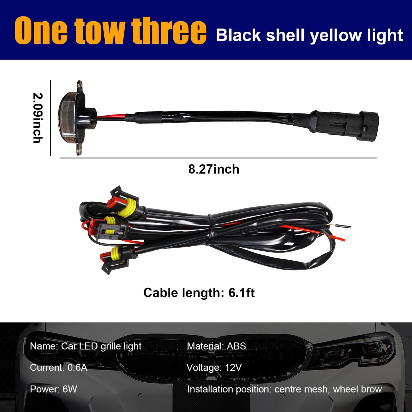 4-PCS Amber LED Grill Lights with Harness for Ford F-Series (Black/Yellow)