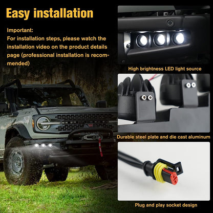 LED Front Bumper Fog Light with Mounts for Ford Bronco 2021 2022 2023 2/4 Door