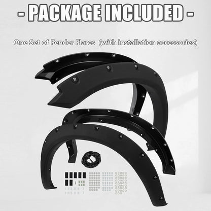 4-PCS Textured Fender Flares for 2009-2023 Ram 1500 Classic (Excl. R/T/Rebel/Warlock) - Pocket Rivet Style