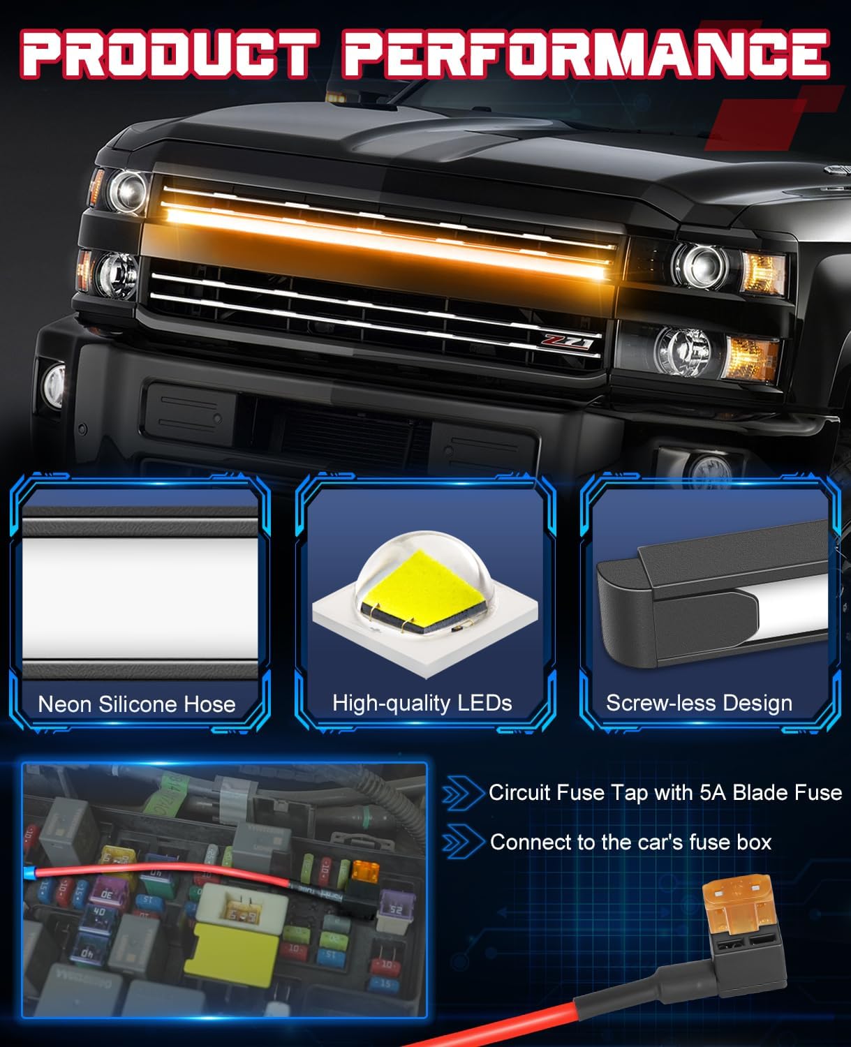 OFFROADTOWN Amber LED Grille Light for 2014-2018 Chevy GM Silverado 37 Inch Curved Amber LED Grille Light Bar Kit DRL Silverado Accessories Warning Lighting Front Grille Mount