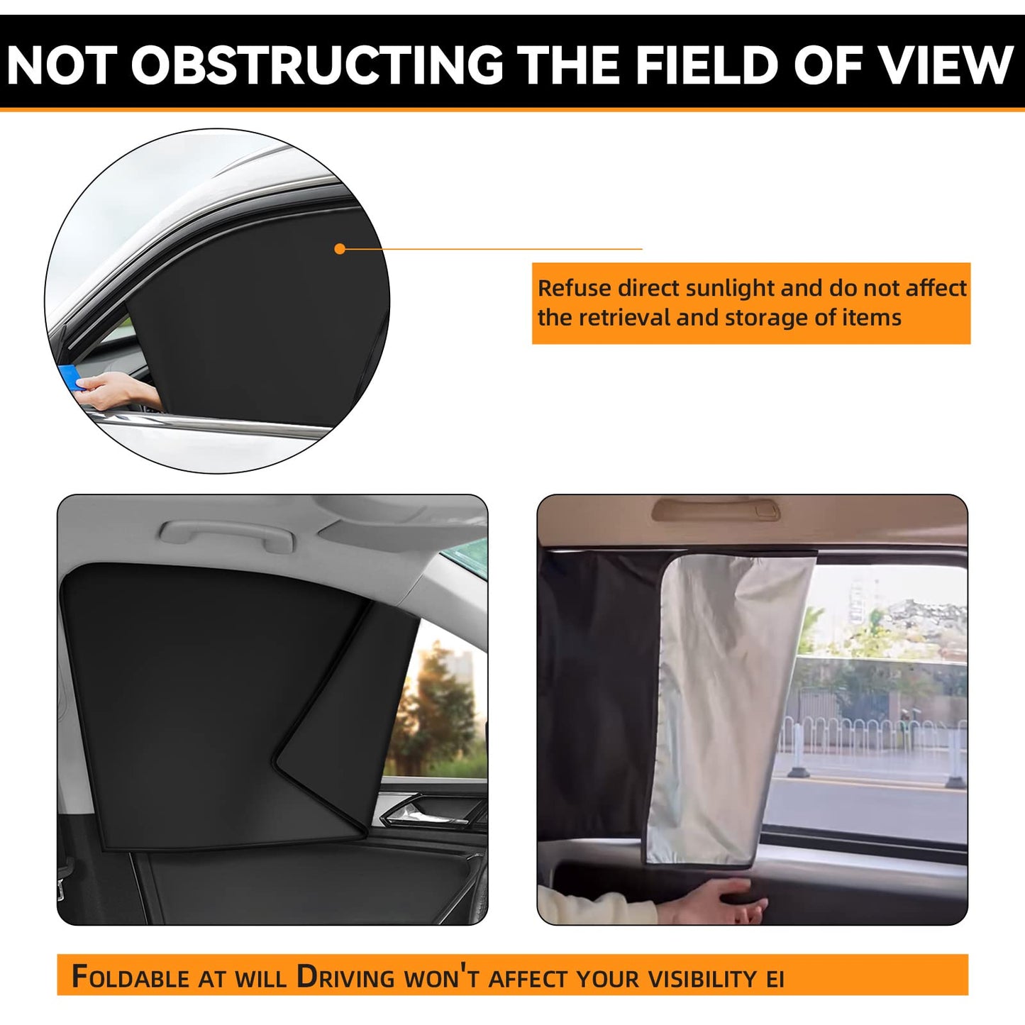 Car Window Sun Shades, Universal Interior, Double-Sided Black (4pcs)