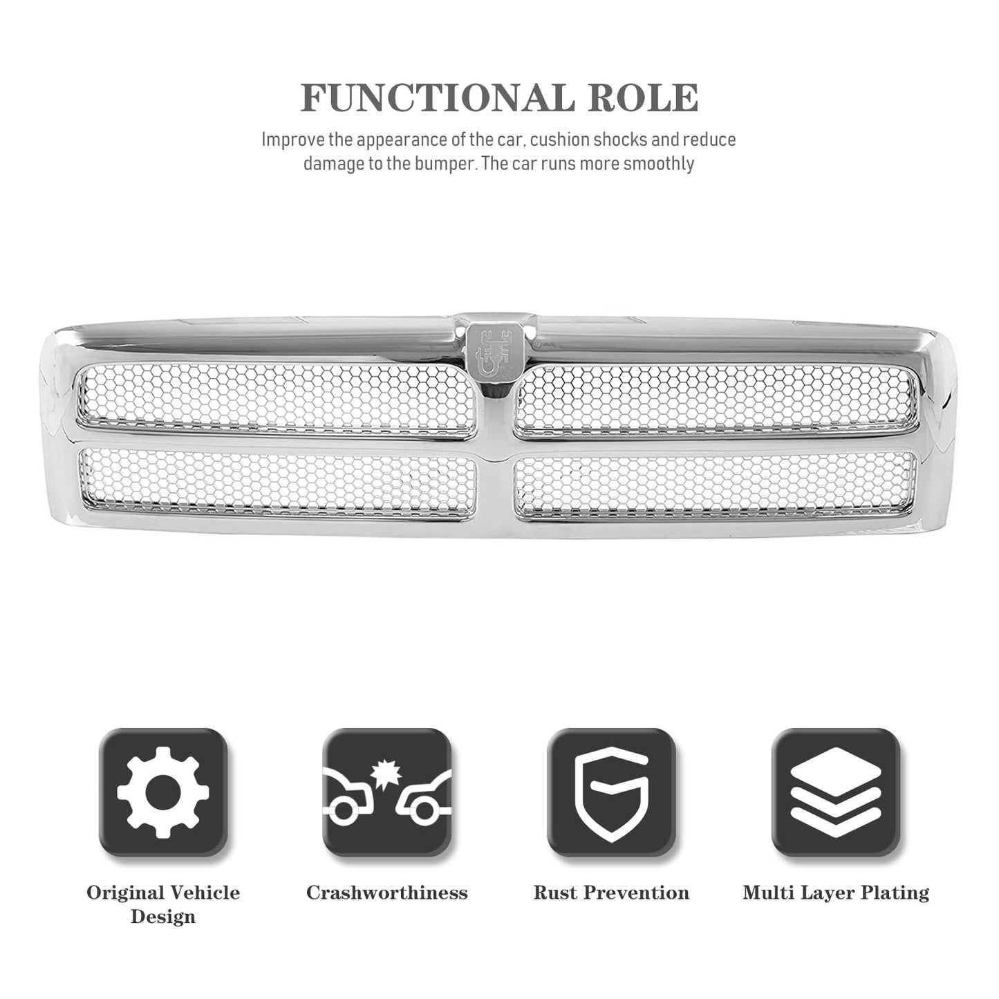 Chrome Honeycomb Grille Insert for 1994-2002 Dodge Ram - Replaces CH1200178/55055252