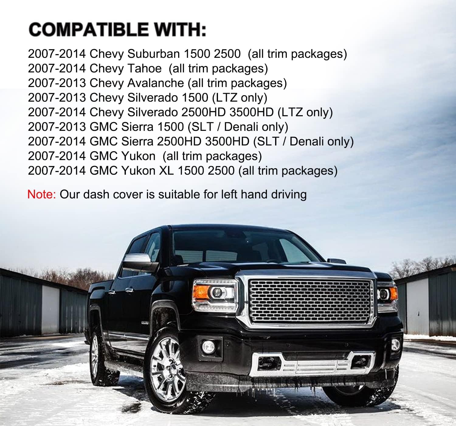 Dashboard Cover Dash Mat Carpet Fit for 2007-2014 Chevy Chevrolet Tahoe Suburban,2007-13 Chevy Avalanche Silverado 1500 2500 3500 LTZ /2007-13 GMC Sierra SLT Denali,2007-14 GMC Yukon XL (Black) Y24