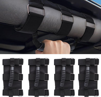 4-Pack Roll Bar Grab Handles for Jeep Wrangler & Gladiator (1955-Present) - with Metal Buckles