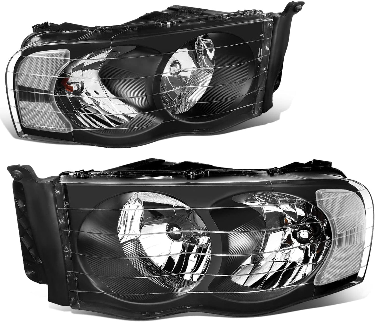 DNA MOTORING HL-OH-DR02-BK-CL1 Black Housing Clear Corner Headlights Compatible with 02-05 Ram 1500/03-05 Ram 2500 3500, Left & Right