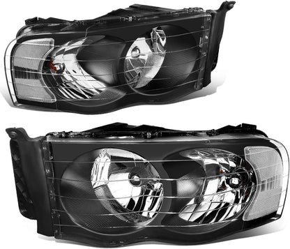 DNA MOTORING HL-OH-DR02-BK-CL1 Black Housing Clear Corner Headlights Compatible with 02-05 Ram 1500/03-05 Ram 2500 3500, Left & Right