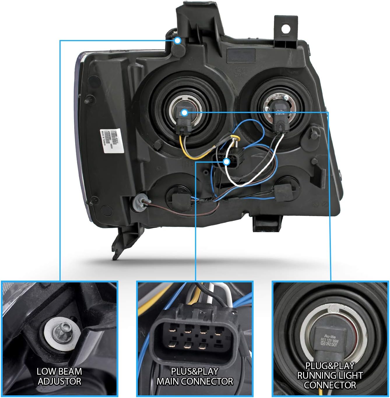 Halogen Car Headlight Pair With Bulbs and Harness Replacement For Chevy Tahoe Suburban Avalanche