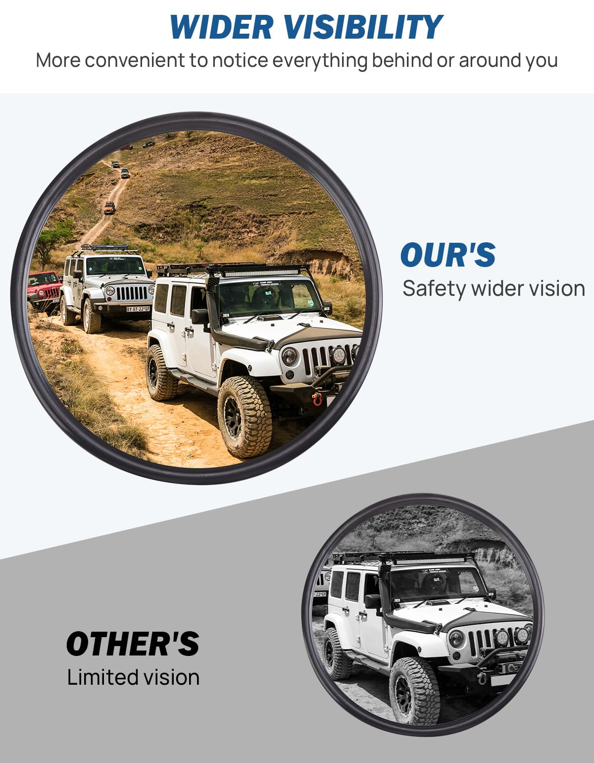 Upgraded Round Wrangler Mirrors, No Vibrate, Easy-Install