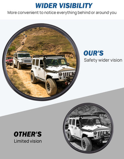 Upgraded Round Wrangler Mirrors, No Vibrate, Easy-Install