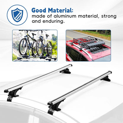 48" Universal Roof Rack Cross Bars with 3 Clamp Types - Silver Aluminum