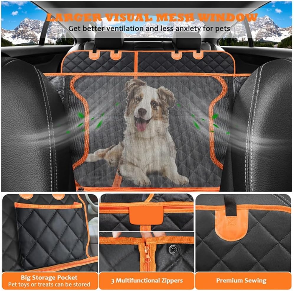 100% Waterproof Dog Seat Cover Hammock - 600D Heavy Duty, Mesh Window, Nonslip for Cars/Trucks/SUVs