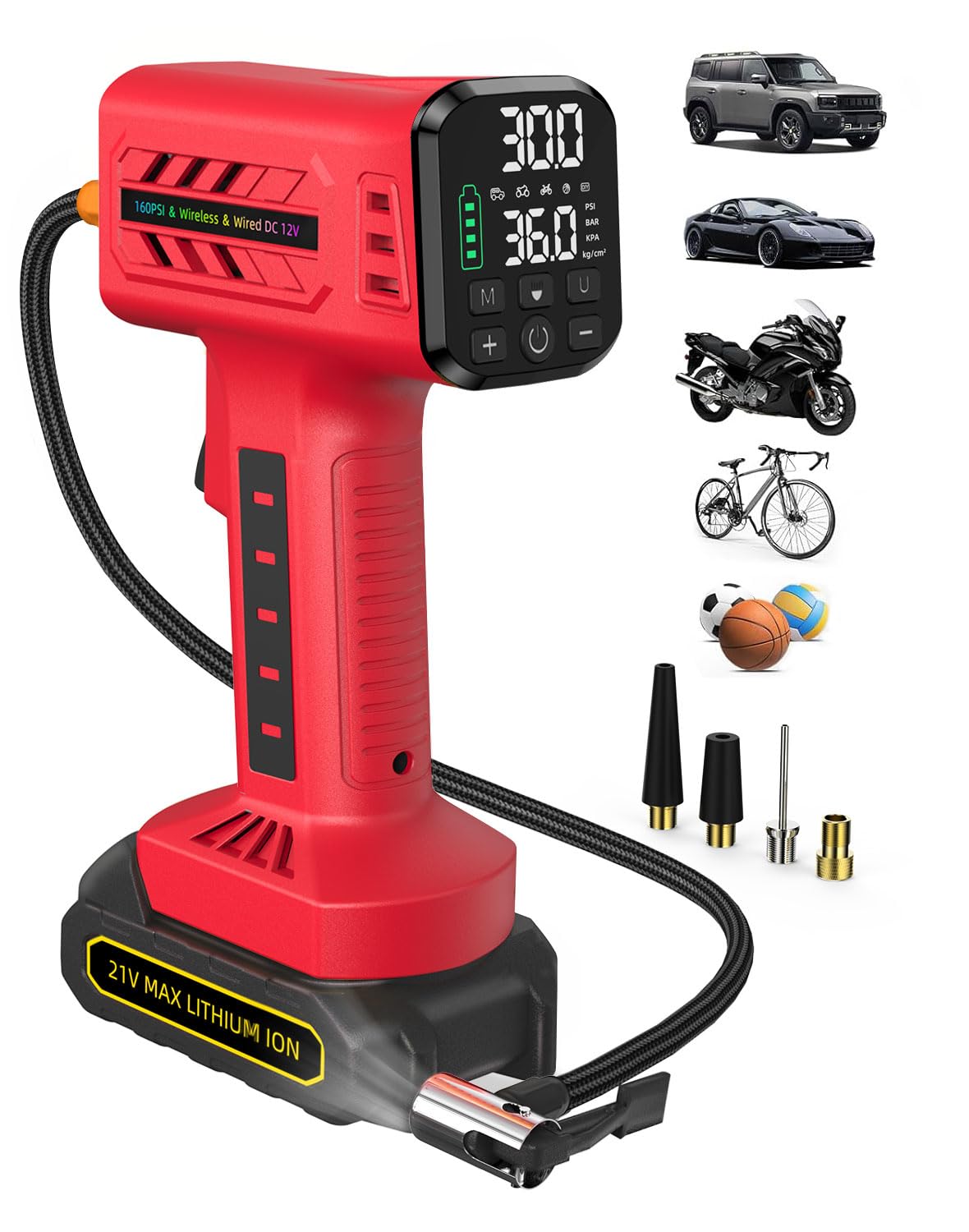 21V Cordless Tire Inflator, 160 PSI Portable Air Compressor for Car Tires