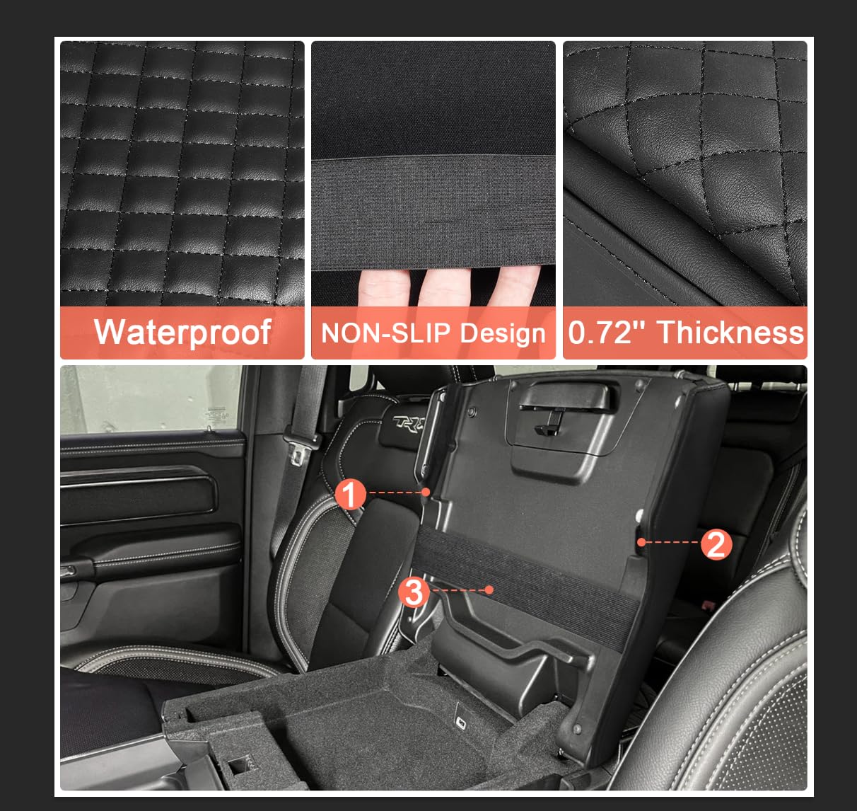 PU Leather Center Console Cover for 2019-2026 Ram 1500 (5th Gen) - Armrest Cushion Pad
