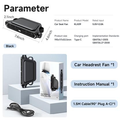 Backseat Car Fan, USB Headrest Cooling for Kids