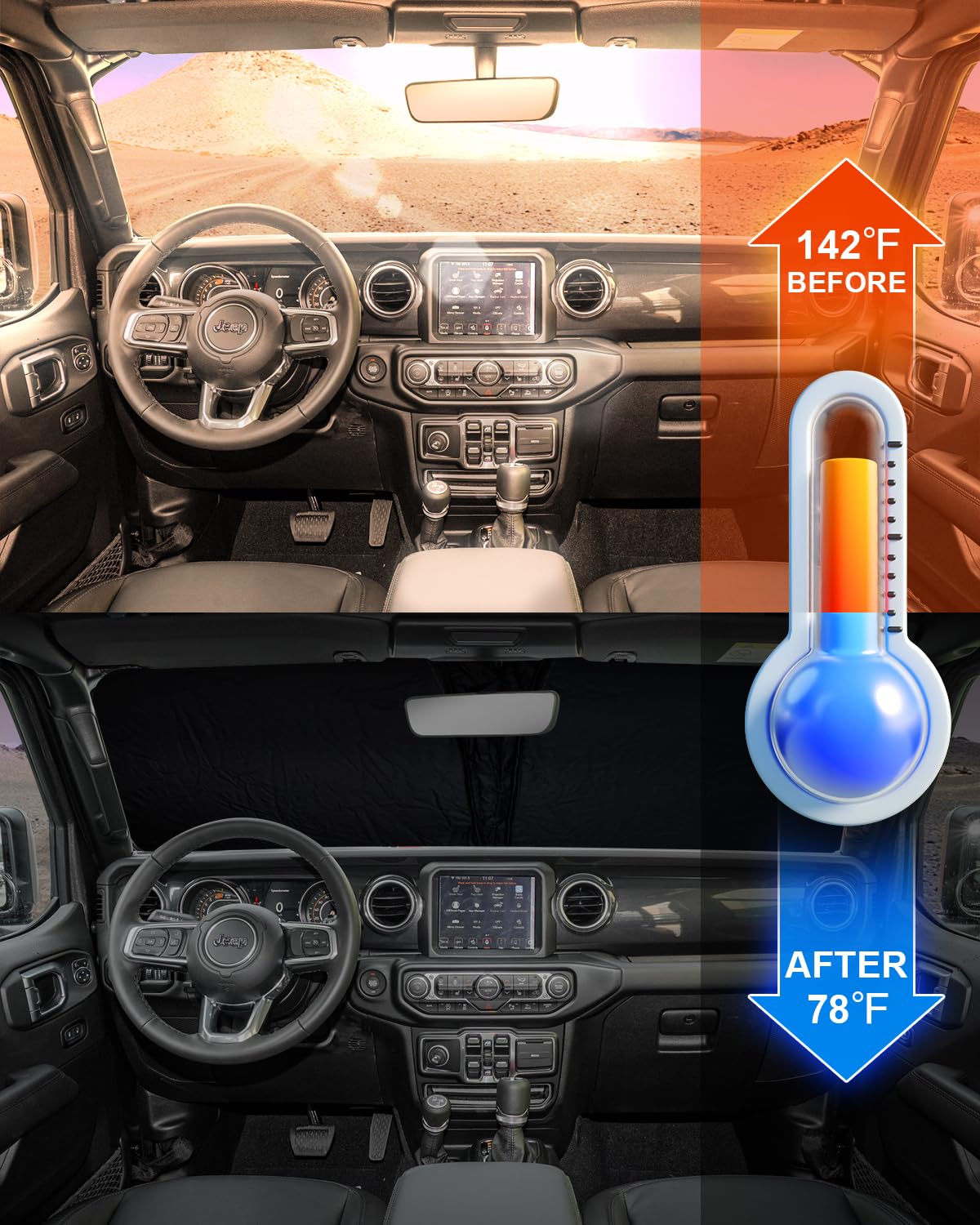 2025 Upgrade Foldable Windshield Sun Shade for 2018-2025 Jeep Wrangler JL & Gladiator
