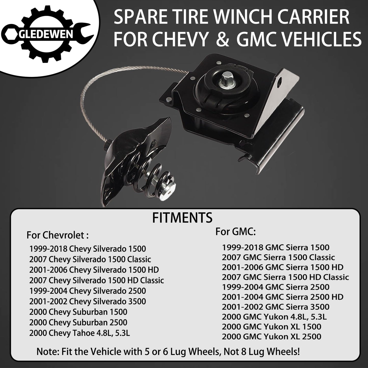 Spare Tire Hoist Spare Tire Winch Carrier | for 1999-2017 Chevy Silverado 1500 2500 3500 Suburban Tahoe, GMC Sierra 1500 2500 3500 Yukon | Replaces# 924-510, 20870067, 15703311, 15866164