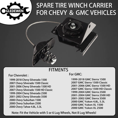 Spare Tire Hoist Spare Tire Winch Carrier | for 1999-2017 Chevy Silverado 1500 2500 3500 Suburban Tahoe, GMC Sierra 1500 2500 3500 Yukon | Replaces# 924-510, 20870067, 15703311, 15866164