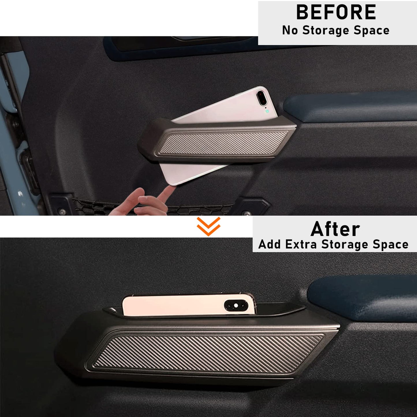 4-PCS Door Handle Storage Boxes for 2021-2025 Ford Bronco - Front & Rear Armrest Phone Organizer