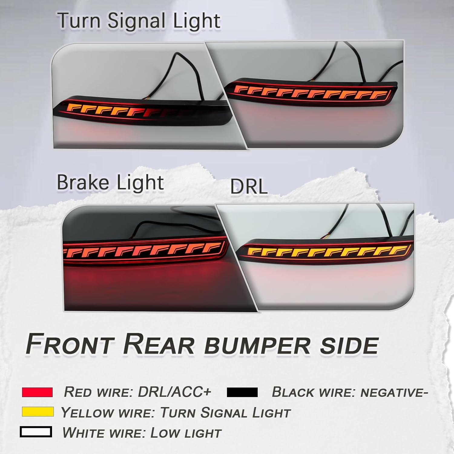 Red Lens Rear Fog Bumper Reflector Brake Tail Sequential Flash Signal LED Lights Lamp Compatible with Chevrolet Chevy Suburban Tahoe GMC Yukon/Denali 2021-2024 Accessories (SMOKED)