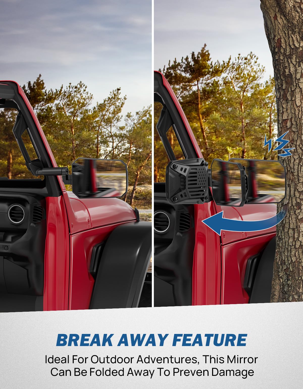 Side Mirrors for 2024-2026 Jeep Wrangler JL & Gladiator JT - Doors-Off, No-Vibrate (Excludes 1986-2023)