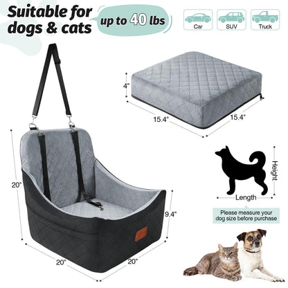 Dog Booster Car Seat for Medium Dogs Up to 40lbs Pets with 2 Clip-On Leashes