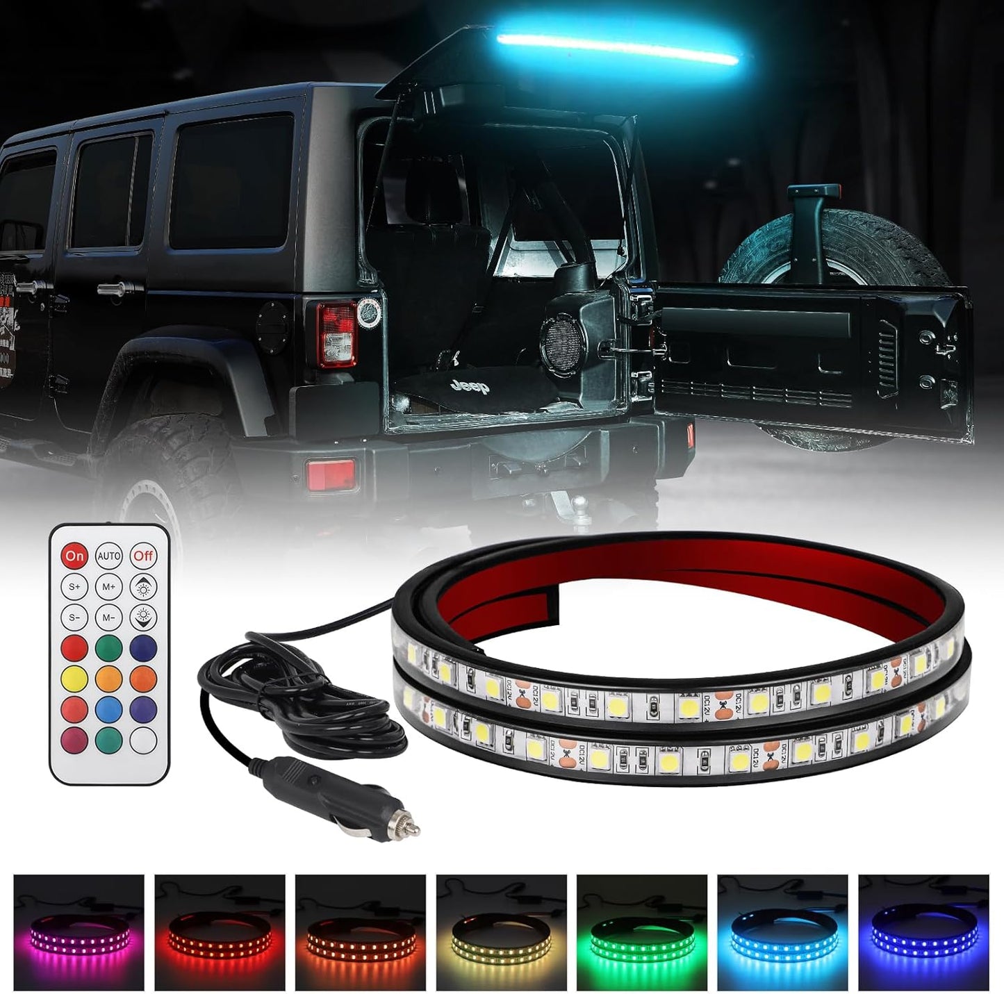 40" RGBW Rear Window Light Strip with Remote for Jeep Wrangler - Cargo & Camping