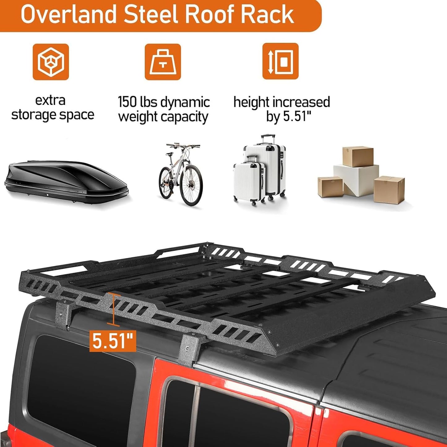Hooke Road Overlanding Roof Rack for 2018-2025 Jeep Wrangler JL 2/4 Doors & Gladiator JT, Steel Cargo Basket for Jeep Hard Top Only