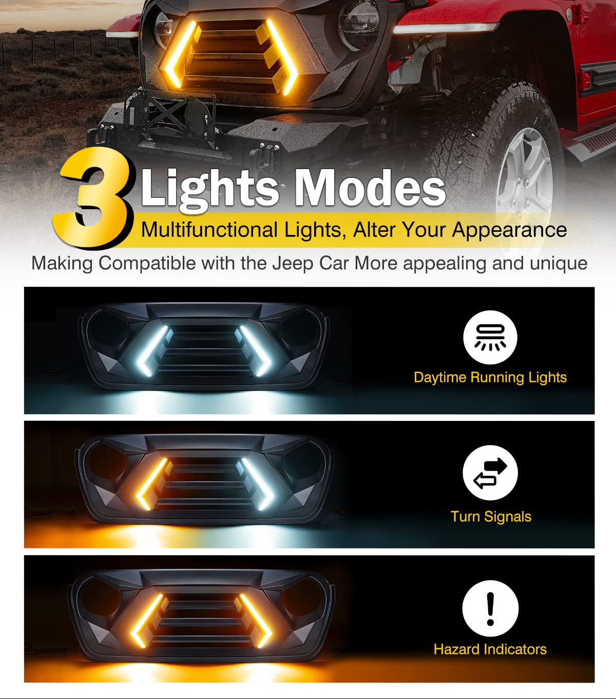 Jeep Wrangler JK Matte Black Grill with Integrated LED Turn Signals & DRLs (2007-2018)