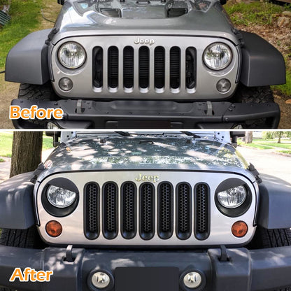 Matte Black Grille & Headlight Trim Set for Jeep Wrangler JK 2007-2018