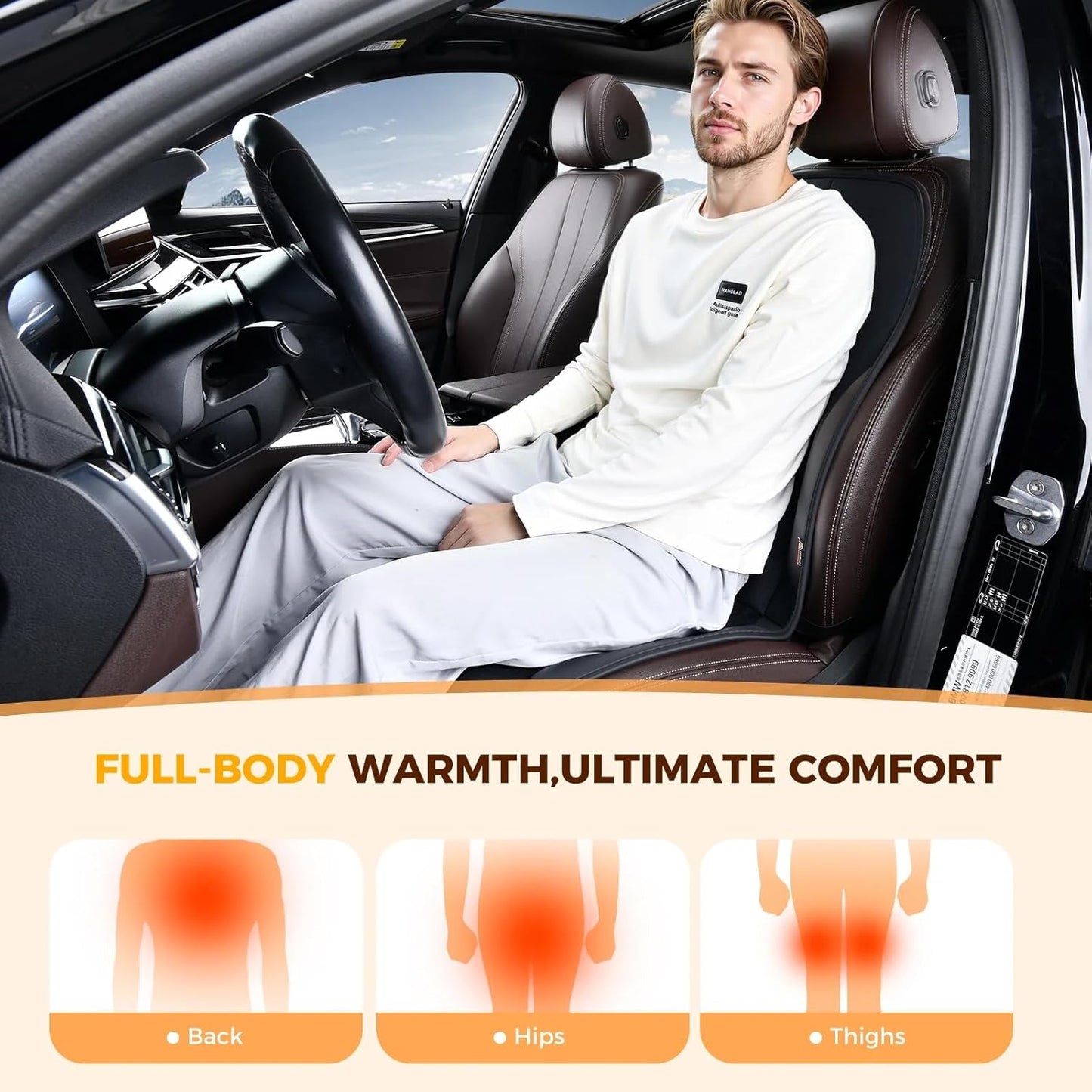 Waterproof Faux Leather Front Seat Cover - Universal Fit, Winter Cozy (Black)