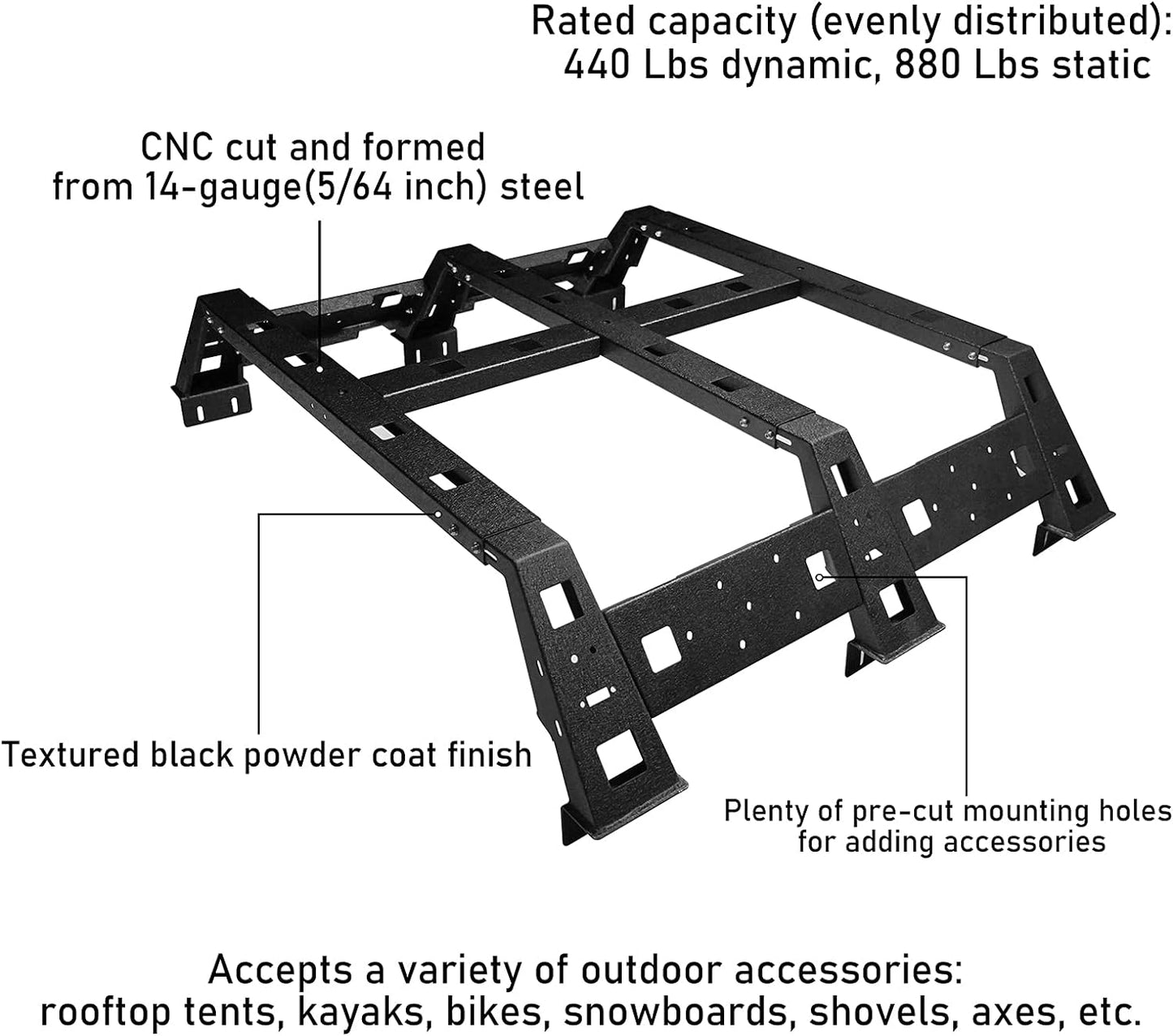 11.5" Bed Rack Truck Cargo Carrier Compatible with Toyota Tacoma 2005-2023 2nd 3rd Gen