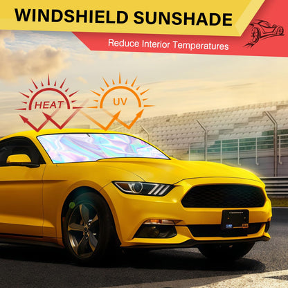 Iridescent Foldable Car Windshield Sun Shade, UV Reflective Visor