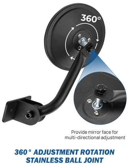 Upgraded Round Wrangler Mirrors, No Vibrate, Easy-Install