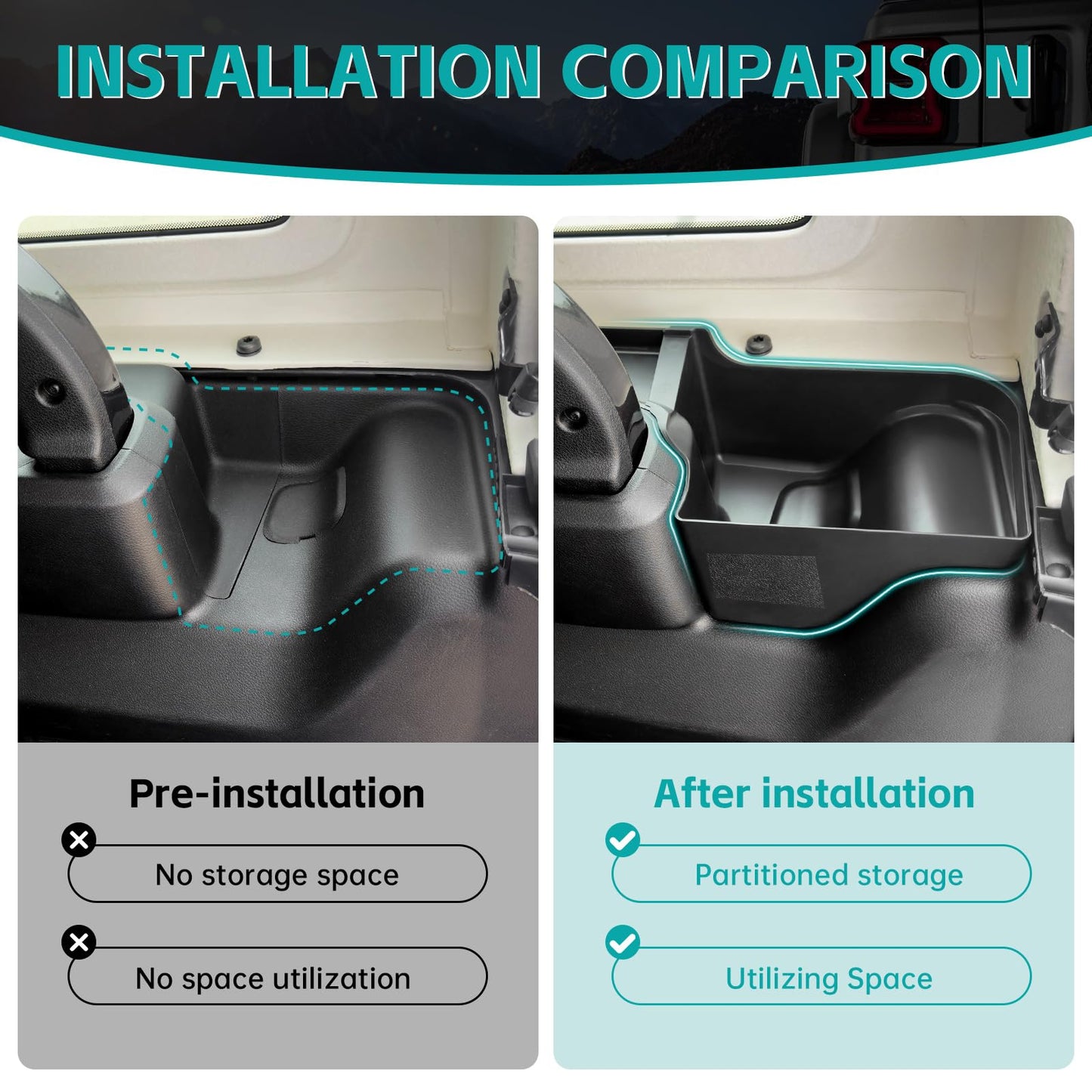 Rear Wheel Well Storage Boxes for 2024-2025 Jeep Wrangler JL 4-Door (Left + Right)