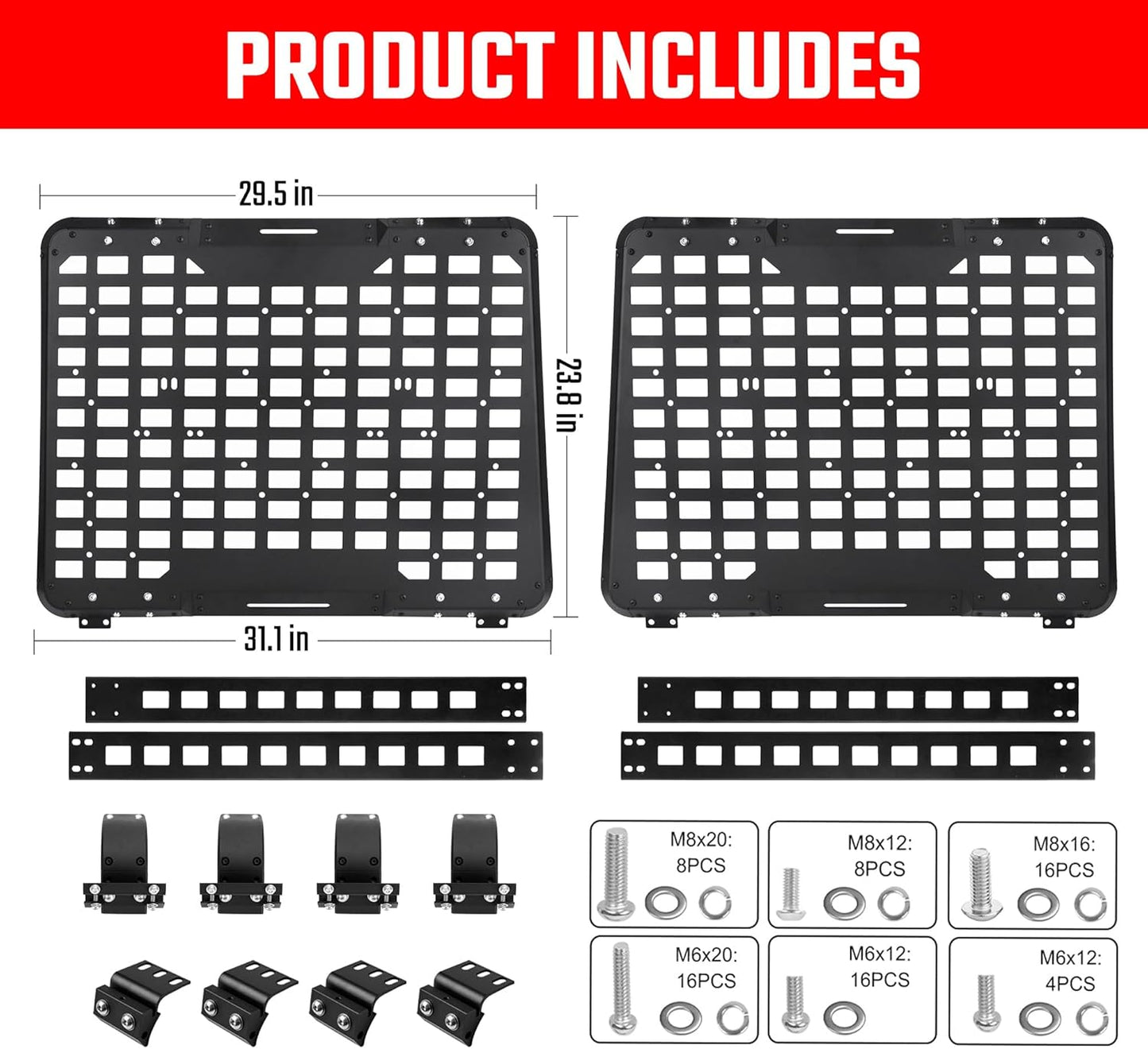 for Jeep Wrangler 2007-2018 Rear Window Storage Panel,Window Cargo Shelf 4 Doors Tactical Storage System Multifunctional Flank Kit 2PCS
