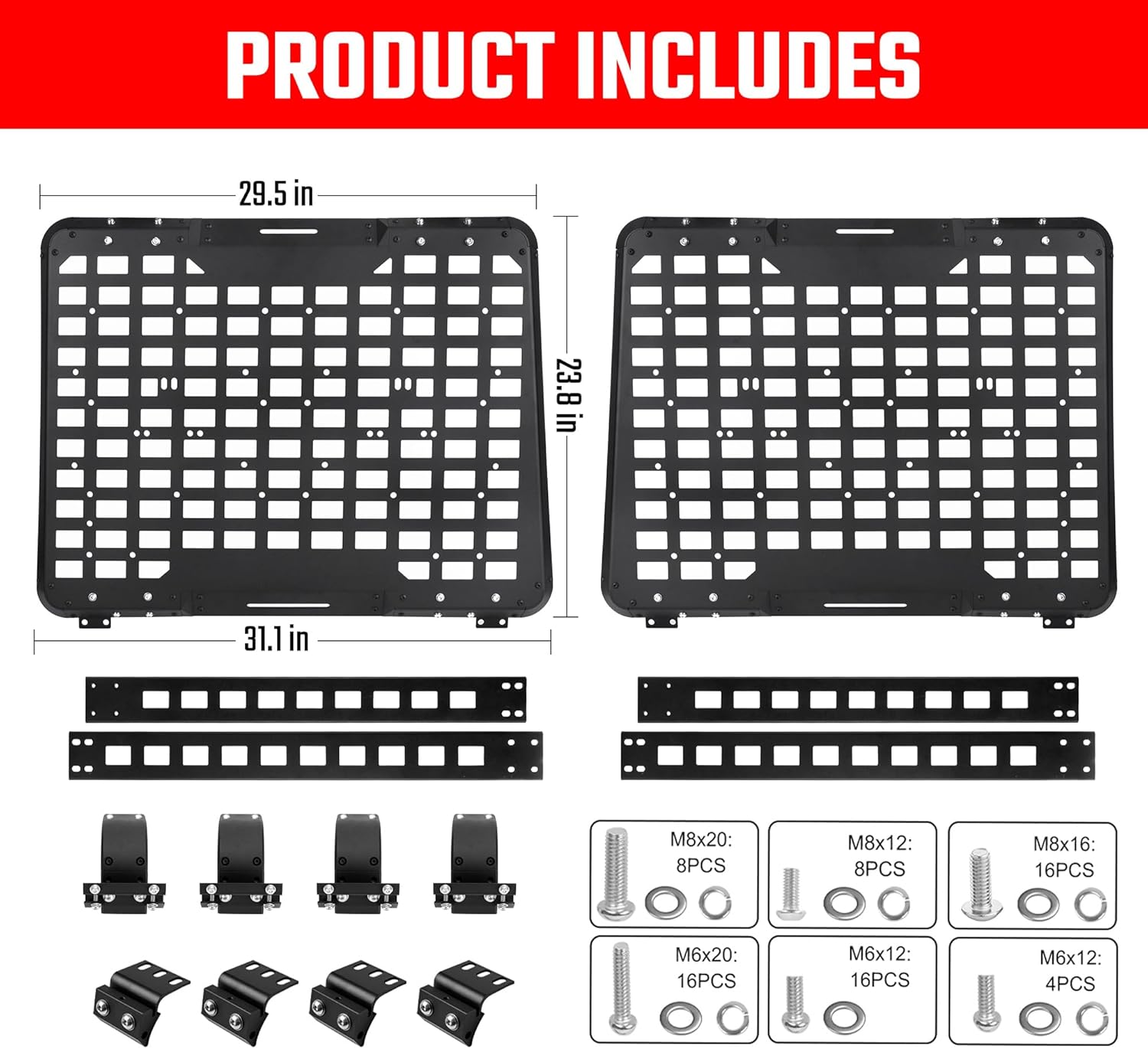 for Jeep Wrangler 2007-2018 Rear Window Storage Panel,Window Cargo Shelf 4 Doors Tactical Storage System Multifunctional Flank Kit 2PCS